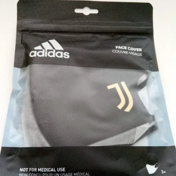 New 3 PCS Adidas Black & Gold Juventus Non-Medical Reusable Face Mask Size M/L - Picture 3 of 11
